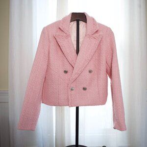 Cropped Pink Tweed Blazer